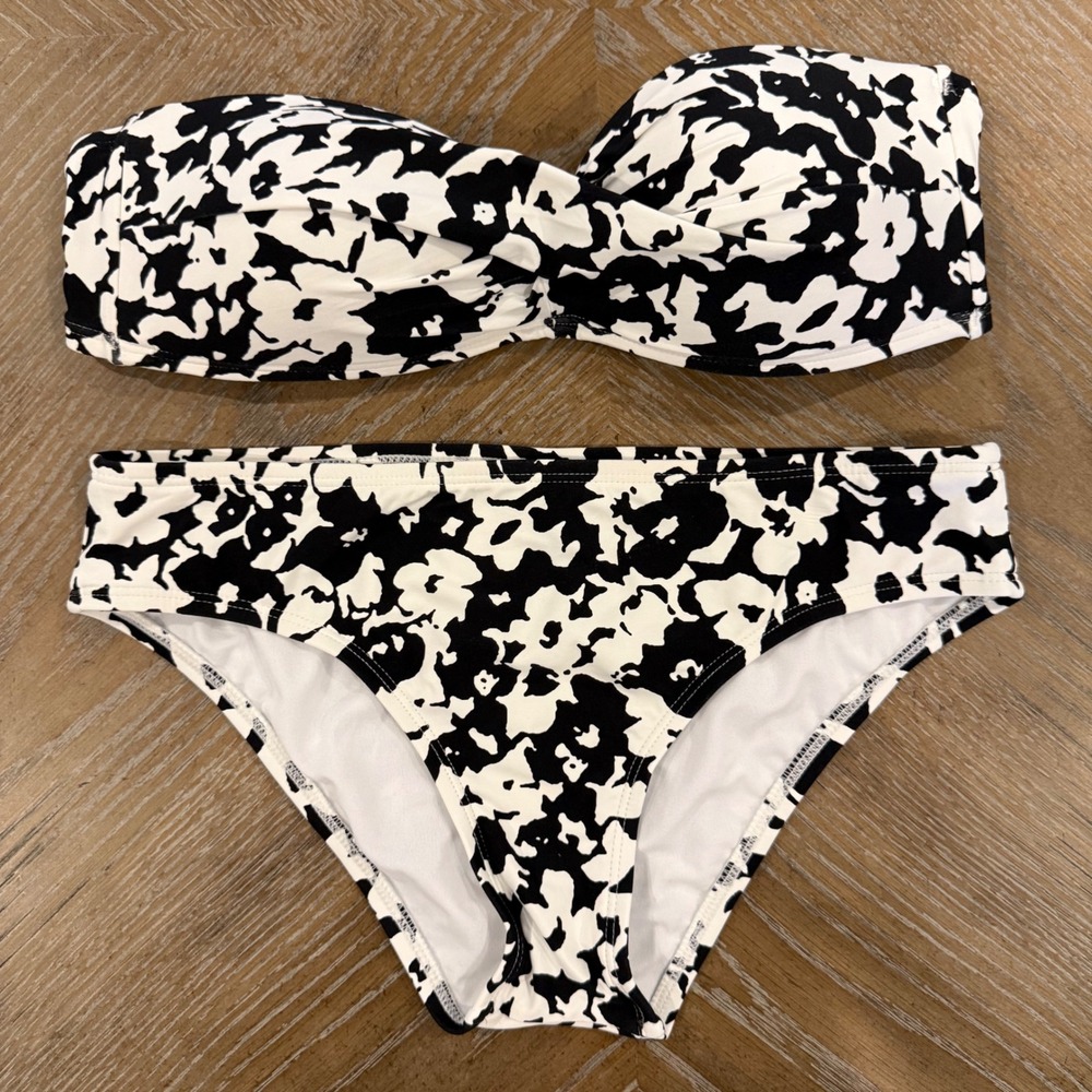 Antonio Melani XS Black White Floral Bandeau Bikini Set Missing Straps